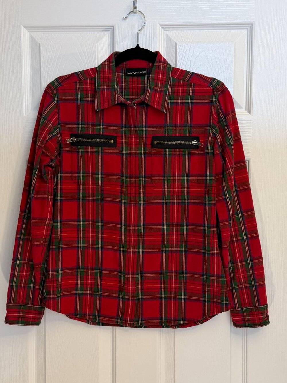 DKNY JEANS women's red plaid flannel shacket (*S)